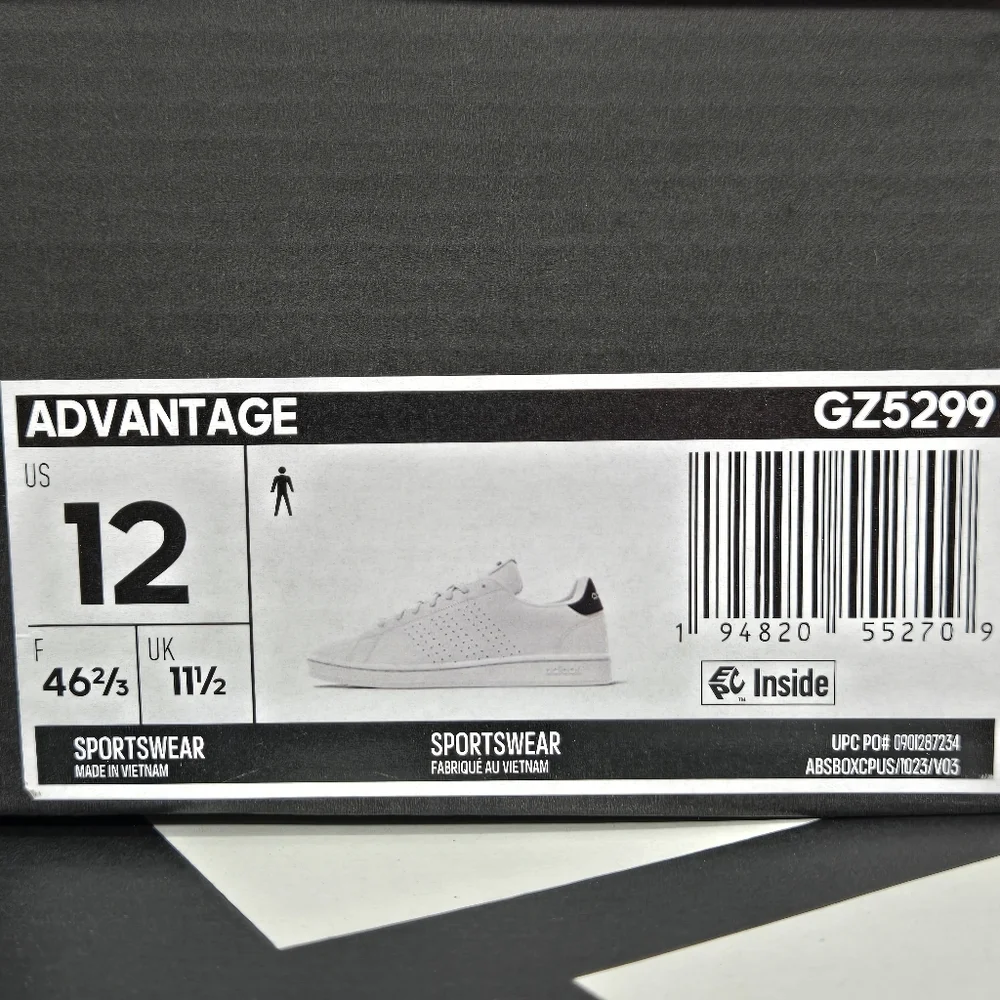 New Adidas Advantage 'White Legend Ink' Men's Tennis Shoes Size 12